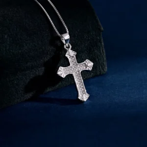 RENSINO Custom Christian Cross God Charm Pendant with Rhodium Plated Cubic Zirconia Sterling Silver Fine Jewelry