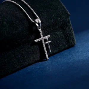 RENSINO Custom Christian Cross God Pendant Charm Rhodium Plated Cubic Zirconia Sterling Silver Jewelry Gift
