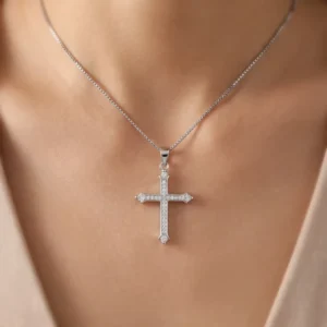 RENSINO Custom Christian Cross God Pendant Charm Rhodium Plated Cubic Zirconia Sterling Silver Unisex Fine Jewelry