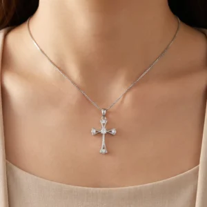 RENSINO Custom Christian Cross God Pendant Charm Rhodium Plated Cubic Zirconia Sterling Silver Unisex Fine Jewelry