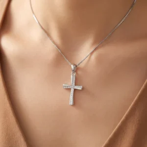 RENSINO Custom Christian Cross God Pendant Charm Rhodium Plated Cubic Zirconia Sterling Silver Unisex Fine Jewelry