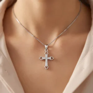 RENSINO Custom Christian Cross God Pendant Charm Rhodium Plated Cubic Zirconia Sterling Silver Unisex Gift Fine Jewelry