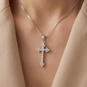 RENSINO Custom Christian Cross God Pendant Charm Rhodium Plated Cubic Zirconia Sterling Silver Unisex Gift Jewelry
