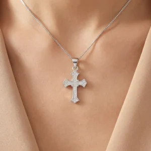 RENSINO Custom Christian Cross God Pendant Charm Rhodium Plated Cubic Zirconia Sterling Silver Unisex Gift Jewelry