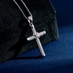 RENSINO Custom Christian Cross God Pendant Charm Rhodium Plated Cubic Zirconia Sterling Silver Unisex Jewelry
