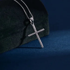 RENSINO Custom Christian Cross God Pendant Charm Rhodium Plated Cubic Zirconia Sterling Silver Unisex Jewelry