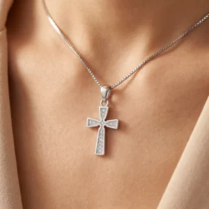 RENSINO Custom Christian Cross God Pendant Charm Rhodium Plated Sterling Silver Cubic Zirconia Unisex CNAS Certified Jewelry