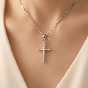 RENSINO Custom Christian Cross God Pendant Charm Rhodium Plated Sterling Silver Cubic Zirconia Unisex Gift Jewelry
