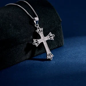 RENSINO Custom Christian Cross God Pendant Charm Rhodium Plated Sterling Silver Cubic Zirconia Unisex Gift Jewelry