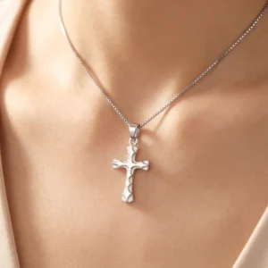 RENSINO Custom Christian Cross God Pendant Charm Rhodium Plated Sterling Silver Unisex Fine Jewelry