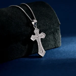 RENSINO Custom Christian Cross God Pendant Charm Rhodium Plated Sterling Silver Unisex Jewelry