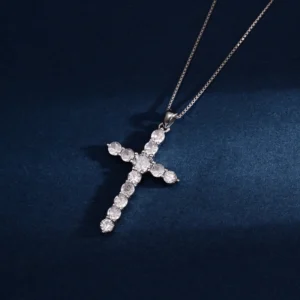 RENSINO Custom Christian Cross God Pendant Charm Rhodium Plated Sterling Silver with Brilliant Cut Cubic Zirconia Unisex Gift Jewelry