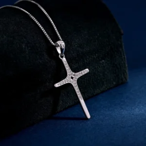 RENSINO Custom Christian Cross God Pendant Charm Rhodium Plated Sterling Silver with Cubic Zirconia Fine Jewelry for Gift