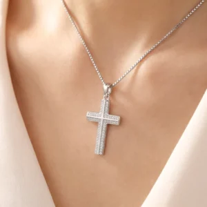 RENSINO Custom Christian Cross God Pendant Charm Rhodium Plated Sterling Silver with Cubic Zirconia Unisex Gift Jewelry