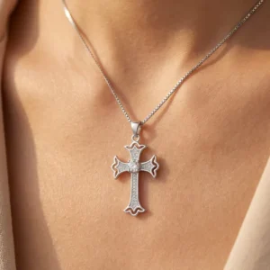 RENSINO Custom Christian Cross God Pendant Charm Rhodium Plated Sterling Silver with Cubic Zirconia Unisex Gift Jewelry