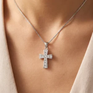 RENSINO Custom Christian Cross God Pendant Charm Rhodium Plated Sterling Silver with Cubic Zirconia Unisex Gift Jewelry