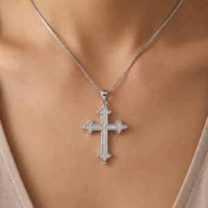 RENSINO Custom Christian Cross God Pendant Charm Rhodium Plated Sterling Silver with Cubic Zirconia Unisex Gift Jewelry