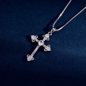 RENSINO Custom Christian Cross God Pendant Charm Rhodium Plated Sterling Silver with Cubic Zirconia Unisex Gift Jewelry