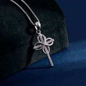 RENSINO Custom Christian Cross God Pendant Charm Rhodium Plated Sterling Silver with Cubic Zirconia Unisex Gift Jewelry