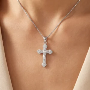 RENSINO Custom Christian Cross God Pendant Charm Sterling Silver Rhodium Plated Unisex Religious Jewelry