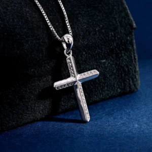 RENSINO Custom Christian Cross God Pendant Charm with Brilliant Cut Cubic Zirconia Rhodium Plated Sterling Silver Unisex Fine Jewelry