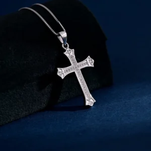 RENSINO Custom Christian God Cross Pendant Charm Rhodium Plated Cubic Zirconia Sterling Silver Unisex Fine Jewelry