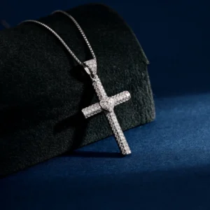 RENSINO Custom Christian God Cross Pendant Charm Rhodium Plated Cubic Zirconia Sterling Silver Unisex Fine Jewelry