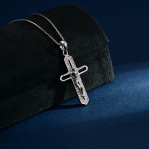 RENSINO Custom Christian God Cross Pendant Charm Rhodium Plated Sterling Silver Fine Jewelry for Unisex