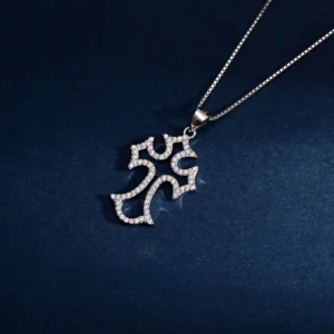 RENSINO Custom Christian God Cross Pendant Charm Rhodium Plated Sterling Silver Unisex Fine Jewelry
