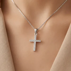RENSINO Custom Christian God Cross Pendant Charm Rhodium Plated Sterling Silver with Cubic Zirconia Unisex Gift Jewelry