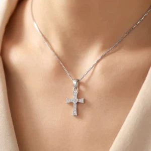 RENSINO Custom Christian Love Cross God Pendant Charm Rhodium Plated Cubic Zirconia Sterling Silver Unisex Gift Jewelry