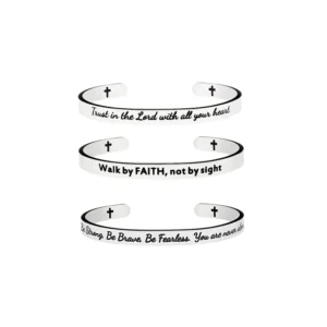 RENSINO Custom Christian Silver Color Stainless Steel Cuff Bible Verse Bracelet for Women