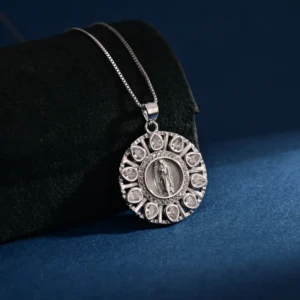 RENSINO Custom Christian Sterling Silver Rhodium Plated Virgin Mary Pendant Charm with Cubic Zirconia Unisex Fine Jewelry