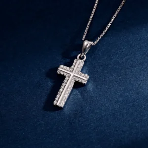 RENSINO Custom Christian Unisex Cross God Pendant Charm Rhodium Plated Cubic Zirconia Sterling Silver Fine Jewelry