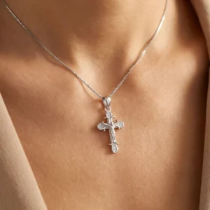 RENSINO Custom Christian Unisex Rhodium Plated Sterling Silver Cross God Pendant Charm Fine Jewelry