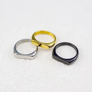 RENSINO Custom Classic Geometric Square Titanium Steel Ring 18K Gold Plated Stainless Steel Fashion Jewelry for Women Men