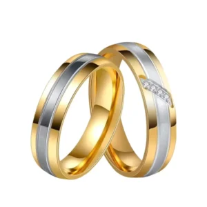 RENSINO Custom Classic Silver & Gold Stainless Steel Wedding Rings Fashionable Gold-Plated Engagement Party Jewelry