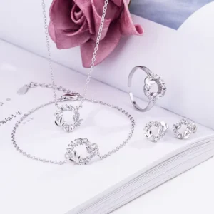 RENSINO Custom Cubic Zircon 4 Piece Jewellery Set 925 Sterling Silver European and American Style Flower Jewelry Set for Women