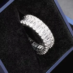 RENSINO Custom Cubic Zirconia Band Ring 925 Silver Tennis Baguette Ring