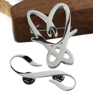 RENSINO Custom Design Brooches Women Silver Shiny Brooch Pin Cut Stainless Steels Large Brooch with Butterfly Clutch or Safety Pin