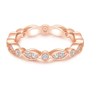 RENSINO Custom Design Fashion Rose Gold Plated 925 Sterling Silver CZ Stackable Wedding Band Ring Fine Jewelry Rings for Women