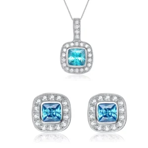 RENSINO Custom Design Fashion Wedding Jewelry 925 Sterling Silver High Quality Blue Zircon Gift Women’s Jewelry Set
