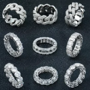 RENSINO Custom Design Hip Hop Iced Out Real Silver 925 Sterling Mens Fine Jewelry Moissanite Diamond Rings for Men