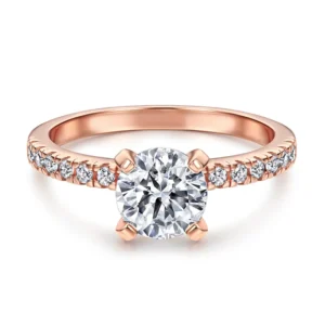 RENSINO Custom Design Supplier 925 Sterling Silver Round Brilliant Cut Rhodium Plated Cubic Zirconia Ring for Women