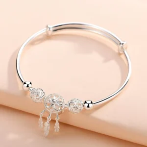RENSINO Custom Eco Brass Silver Color Dreamcatcher Bracelet Tassel Feather Charm Bangle Bracelet for Women Elegant Wristbands Jewelry