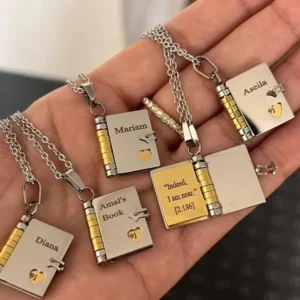 RENSINO Custom Engraved 18K Gold Stainless Steel Book Necklace Trendy Personalized Hypoallergenic Waterproof Jewelry Gift for Women