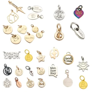 RENSINO Custom Engraved Logo Zinc Alloy Round Charm Pendants with Silver & Rose Gold Plating Classic Style for Unisex Necklace Bracelet