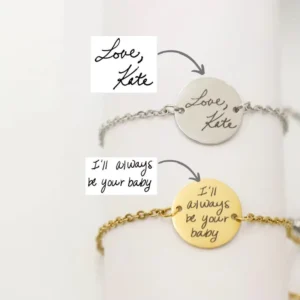 RENSINO Custom Engraved Name Date Coin Stainless Steel Personalized Handwriting 18K Gold Plated Charm Bracelet Trendy Unisex