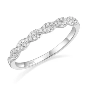 RENSINO Custom Eternity Rings 1mm VVS1 Clarity 925 Sterling Silver Moissanite Half Wedding Band for Women