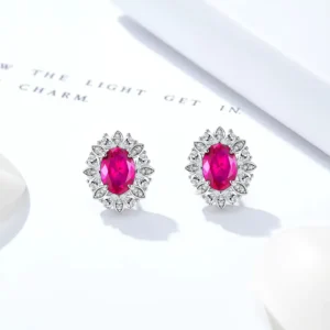RENSINO Custom Exquisite Craftsmanship S925 Sterling Silver Rose Red Zirconia Women’s Luxury Stud Earrings